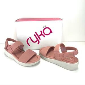 Ryka Azara Knit Sandal Size 8.5 Rose/Tan Platform Wedge Lightweight Open Toe New